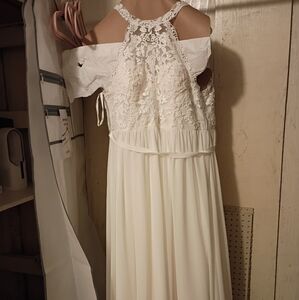 Elegant White Lace Women's Dress, Size 14